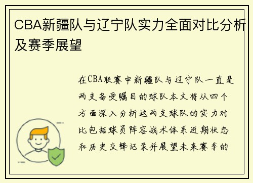 CBA新疆队与辽宁队实力全面对比分析及赛季展望